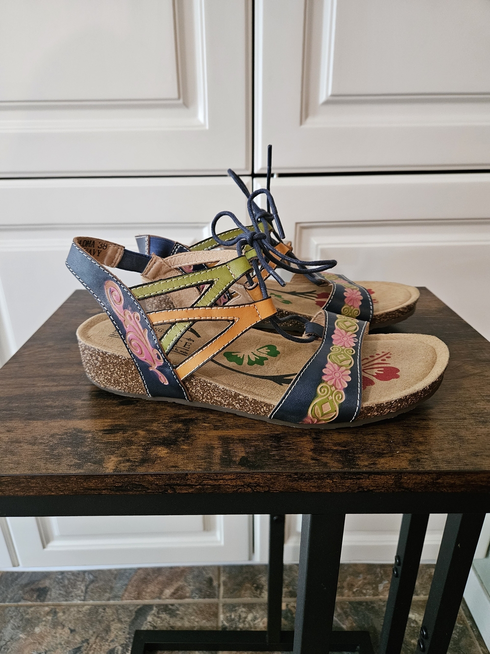L'artiste Loma Floral Lace-Up Leather Sandals Artsy Boho Whimsical Fairycore